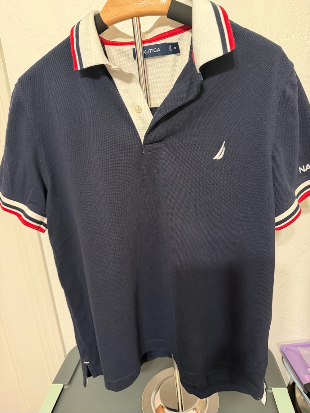 Nautica Men’s Navy Polo with White and Red Trim